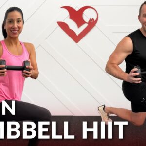 30 Min HIIT Workout with Dumbbells - No Repeat Full Body HIIT with Weights at Home for Fat Loss